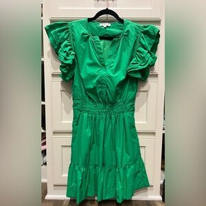 THML Emerald Green Ruffle Midi Dress